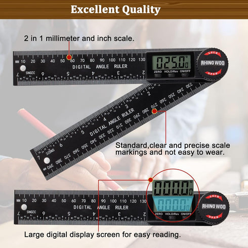 Digital Angle Finder Protractor, 7inch/200mm Angle Measuring Tool for Woodworking/Carpenter/Construction (2 Batteries
