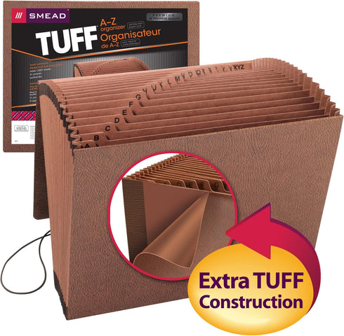Smead TUFF Expanding File, 21 Pockets, Alphabetic (A-Z), Flap and Cord Closure, Letter Size, Redrope (70318)