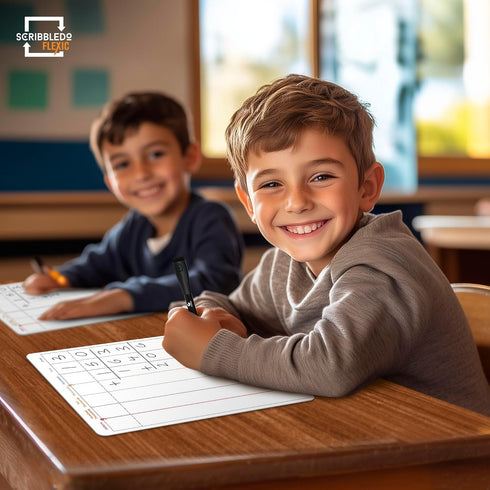 SCRIBBLEDO Division & Place Value Math Practice, 9”x12” Small White Board Dry Erase Sheets, Classroom Pack of 10