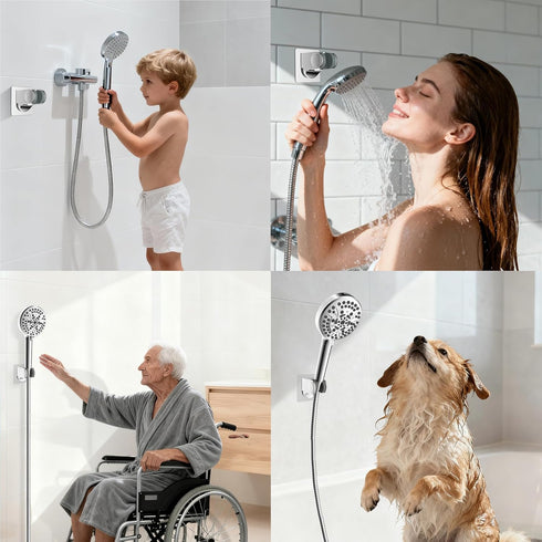2 Pack Hibbent Shower Head Holder - Strong Adhesive, Waterproof, Height Adjustable, Wall Mount, No Drilling, Chrome