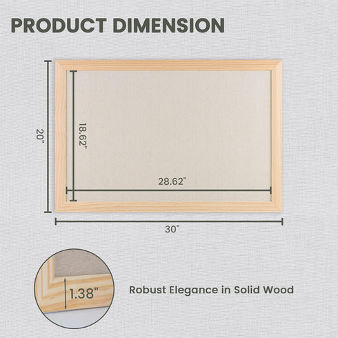 Bulletin Board Cork Board with Linen, 100% Wood Framed 30" x 20" Wall Mounted Picture Board