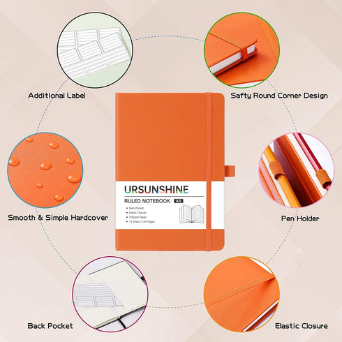 Ruled Notebook/Journal, Classic Lined Hardcover with Thick Paper, 5.7" x 8.4", Banded with Pen Holder
