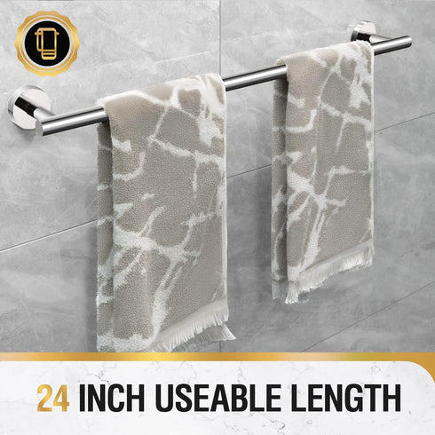 HITSLAM Chrome 25.7 Inch Towel Bar for Bathroom, SUS304 Stainless Steel Wall Mounted Towel Rack with Hardware