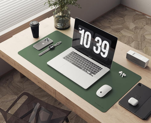 RENMTURE Double-Sided Faux Leather Desk Mat, Large Mouse Pad for Home and Office Organization (Green/Gray, 36"x17")