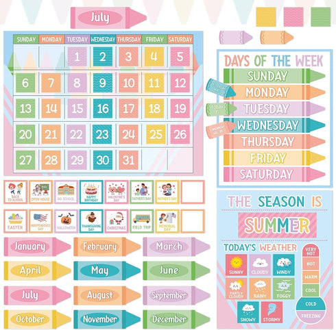 Pastel Crayon Calendar Bulletin Board Set Pastel Crayon Classroom Cutouts Decoration with