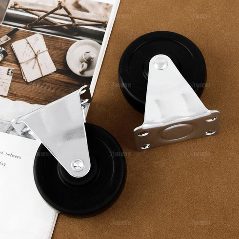 AUEAR 2 Pack Heavy Duty 3 Inch Rubber Caster Wheels, Fixed Black Casters with Rigid Non-Swivel Top Plate