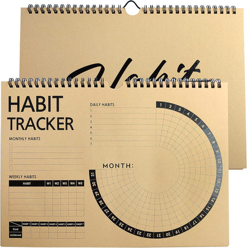 Habit Tracker Journal 2021 Goal Planner, Spiral Binding Weekly Monthly Calendar & Notepad, 12+1 Month Undated