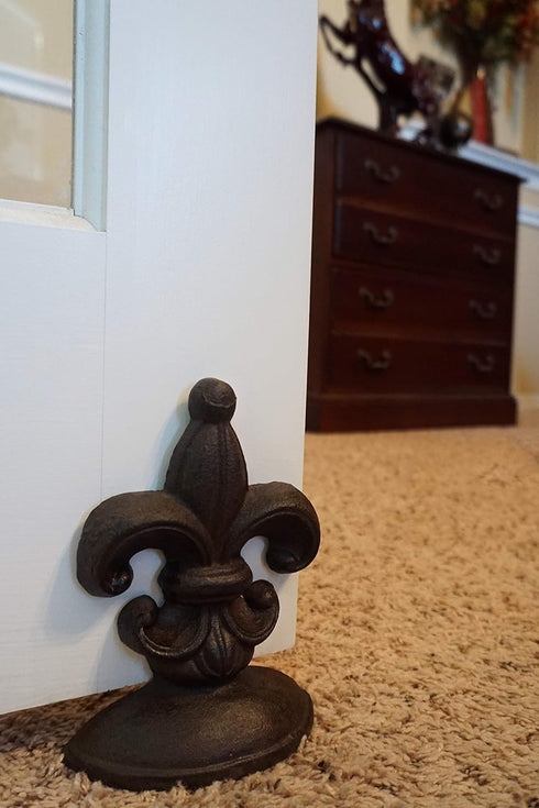Lulu Decor Cast Iron Fleur De Lis Door Stop, 2 Lbs, Antique Brown Door Stopper (Set of 2)