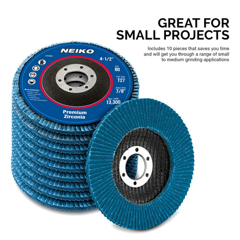 NEIKO 11116A 10 Pack 4-1/2" Zirconia Flap Discs, 40 Grit Flapper Wheel for Angle Grinder, 7/8" Arbor
