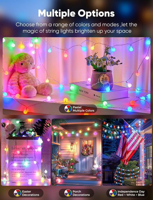 33 100 (16Color Minetom Color Changing Globe String Lights, Feet Led Fairy Lights Plug in with Timer Remote, Christmas