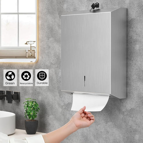 Commercial, Paper Towel Dispenser Wall Mount Stainless Steel Hand Towel Dispenser with Lock, c-fold/Multi-fold/Tri-fold