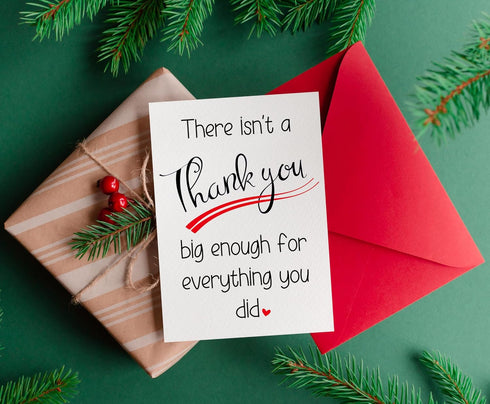 HOMEVAGE 5"x7" Single Thank You Card with Red Envelope, Thankful, Appreciation, Grateful Card - Folded Cardstock - Gift