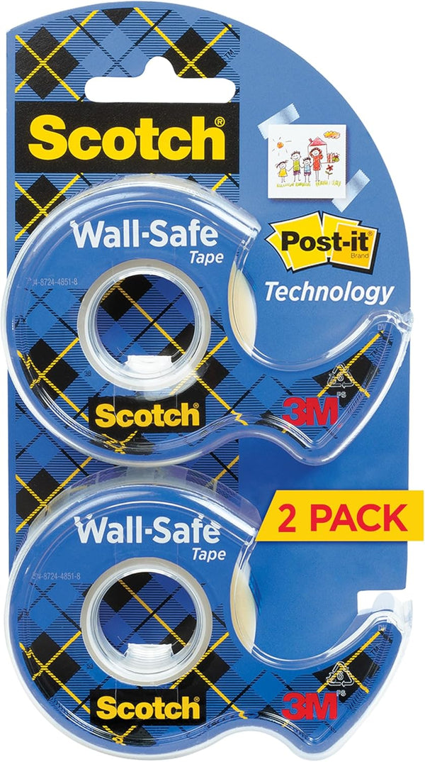 Scotch Wall-Safe Tape, 2 Dispensered Rolls, Invisible, Photo Safe, 3/4 in x 600 in