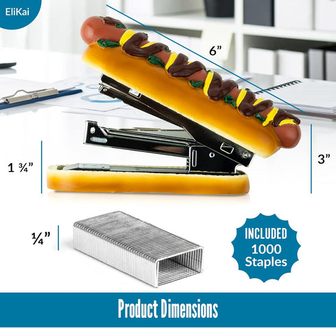 Hot Dog Stapler with 1000 Staples, Cute & Novelty Desk Accessories for Office Gags and Supplies