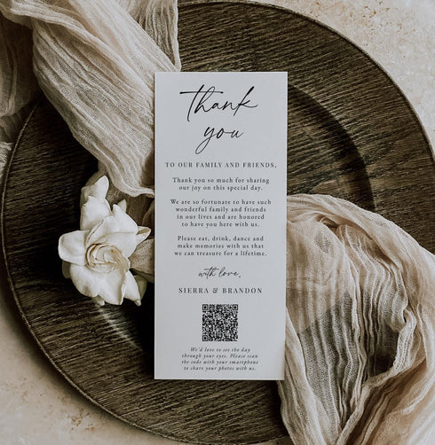 Setting Setting All Ewired Up Wedding Thank You Note with Photo QR Code Personalized Printed Table Thank You Card