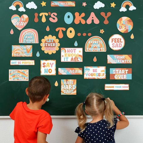 Mental Health Posters, Groovy It's Okay to Boho Bulletin Board Set, Inspirational Positive Affirmations for Classroom