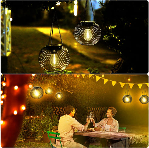 2 Pack, Solar Lantern Outdoor, Upgraded Hanging Lights Outdoor Garden Metal Lanterns Decorative Lighting Powered