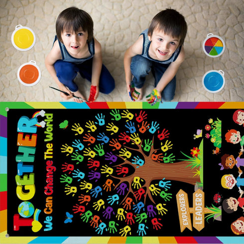 71 35 Inch 4 x Diversity Door Cover DIY Colorful Handprint Craft with PCS Large Ink Pads We Can Change The World