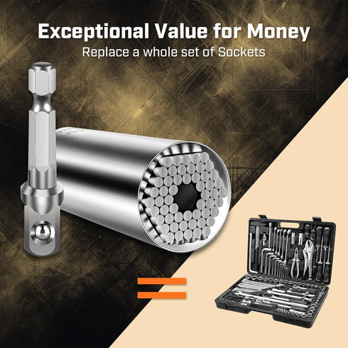 Super Universal Socket Tools - Socket Set with Power Drill Adapter (7-19 MM) for Various Fasteners