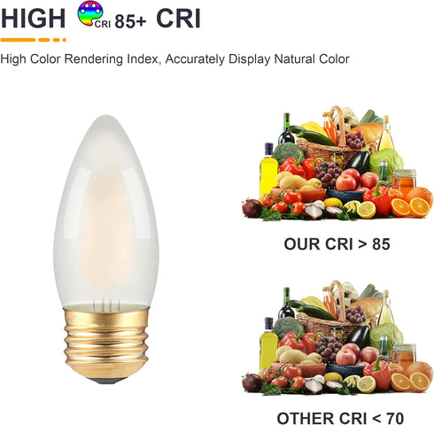 Frosted E26 LED Candle Light Bulbs, 25W Equivalent, 2W Dimmable, 2700K Soft Warm, 6 Count