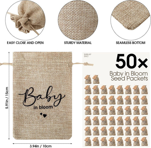 Fumete 50 Sets Baby Shower Party Favors, Baby in Bloom Mini Seed Packet Favors with Kraft Thank You Cards