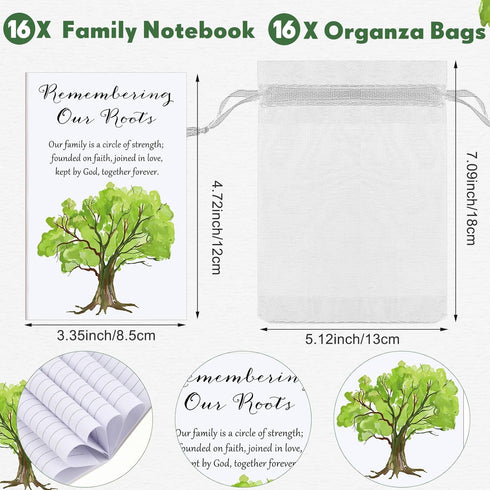 Janlaugh 16 Sets Family Reunion Favors, Family Notebook, Ballpoint Pen with Stylus Tip, Organza Bags, Family Reunion