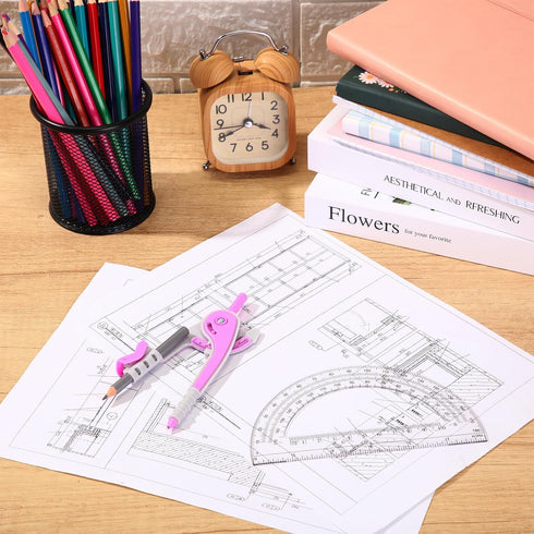 EBOOT Set, 6 Inch 180 Student Geometry Math Drawing Compass and Clear Swing Arm Protractors Degree Math Protractor