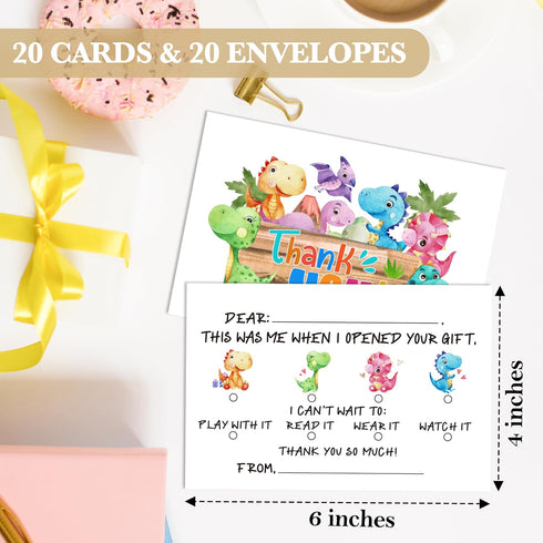 HMJKL 20 Pack (16) Dinosaur Thank You Cards Fill In The Blank, Dino Thank You Notes For Kids, Thank You Greeting Cards