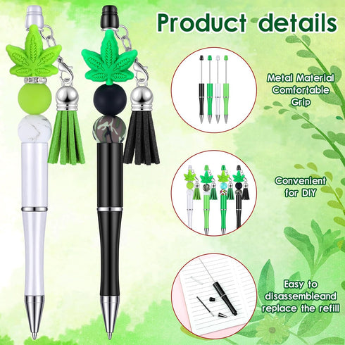 Teling 12 Pcs Beadable Pens, Plastic Black Ink Ballpoint Pen with Assorted Spacer Beads for DIY School Supplies
