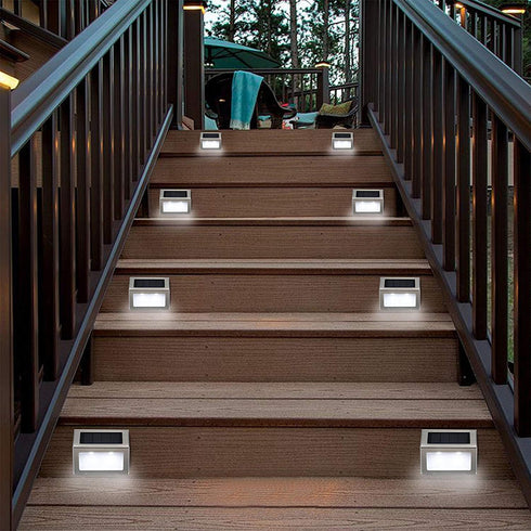 Pack 6 Solar Lights Outdoor Waterproof Deck Light, Solar Stair Lights Outside LED Step Lighting Stainless Steel