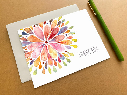 Palmer Street Press Thank You Cards, Watercolor Flower Burst Design (8 Cards + 8 Envelopes) - Blank Inside