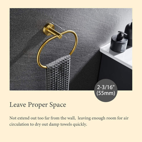 Suyar Brushed Gold Towel Ring - SUS304 Stainless Steel Towel Holder, Wall Mounted Hand Towel Rack for Bathroom