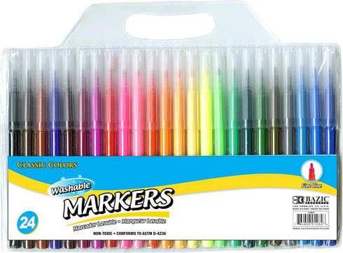 BAZIC 1282 24 Fine Line Washable Watercolor Markers