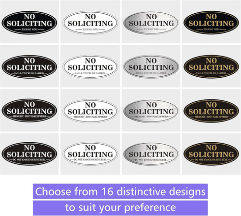 House Door No Soliciting Sign Metal, 2 Pack Silver Color, Self-Adhesive Modern Design Aluminum Signs for Office Home