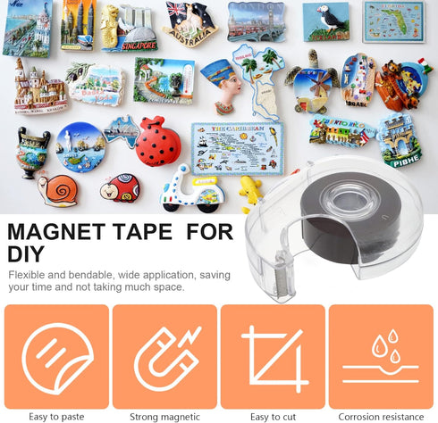 Toddmomy Magnetic Tape Dispenser, 5M Flexible Magnetic Tape, Magnetic Strips with Adhesive Backing, Magnet Tape