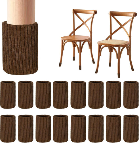 16 PCS Brown Furniture Leg Socks - Large Knitted Chair Leg Floor