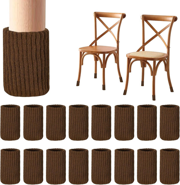 16 PCS Brown Furniture Leg Socks - Large Knitted Chair Leg Floor