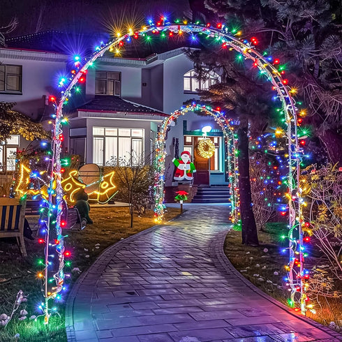 100FT 300 8 Multicolor Christmas Lights Outdoor, LED String Lights for Outside Waterproof with Modes, Connectable Plug