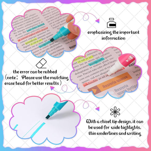 Zhehao 100 Pcs Erasable Highlighters, Double Head Smooth Writing Highlighters, Assorted Colors, No Bleeding School