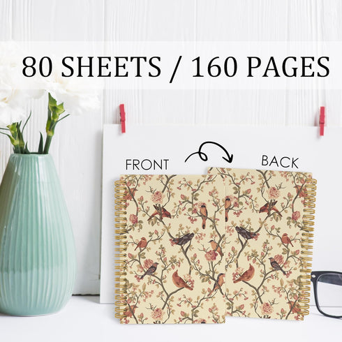Bird Flower Spiral Notebook, Floral Journal with 164 Pages, 5.5"x8.3" College Ruled for Office School Supplies