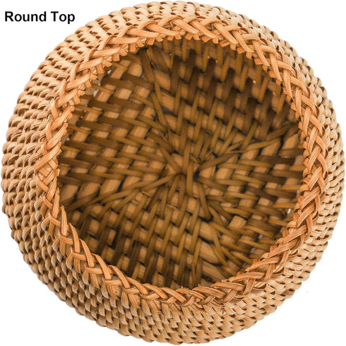 Hacaroa Set of 2 Handmade Rattan Pencil Holders for Desk, Wicker Pen Cup and Makeup Brush Organizer