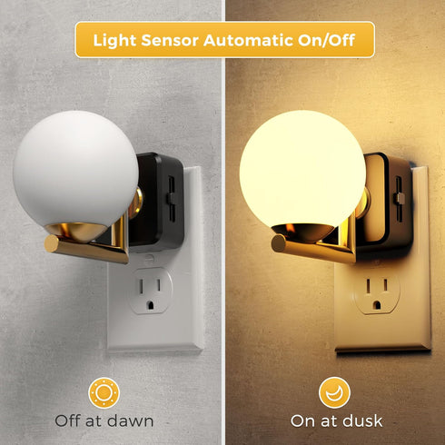 2 Pack, 3000K 0-100LM L LOHAS LED Night Lights Plug Into Wall Dusk to Dawn Sensor, Nightlight, Adjustable Brightness