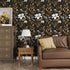 17.5" 393", Laatse Black White Floral Wallpaper Peel and Stick, Dark Gold Vintage Contact Paper x Golden Botanical Wall