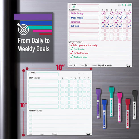 Mr. Pen Magnetic Dry Eraser Chore Chart for Multiple Kids, 2 Pack, Includes 6 Eraser Cap Markers, Magnetic Chore Board