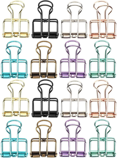 Tissting 16 Pcs Binder Clips, 8 Colors Hollow Design, Paper Clamps for Office, Home, School (S, 0.8 * 1.1in)