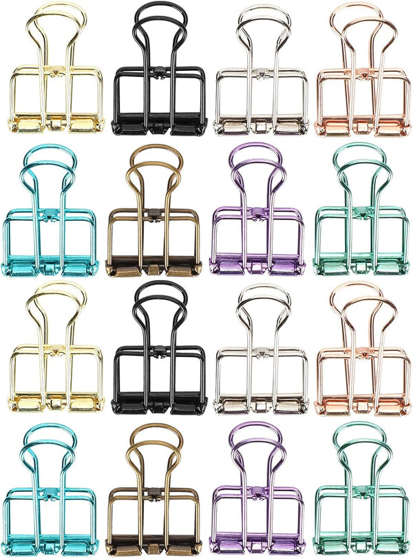 Tissting 16 Pcs Binder Clips, 8 Colors Hollow Design, Paper Clamps for Office, Home, School (S, 0.8 * 1.1in)