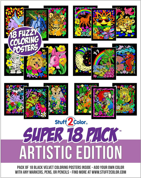 Super Pack of 18 Fuzzy Velvet Coloring Posters (Artistic Edition) - Great