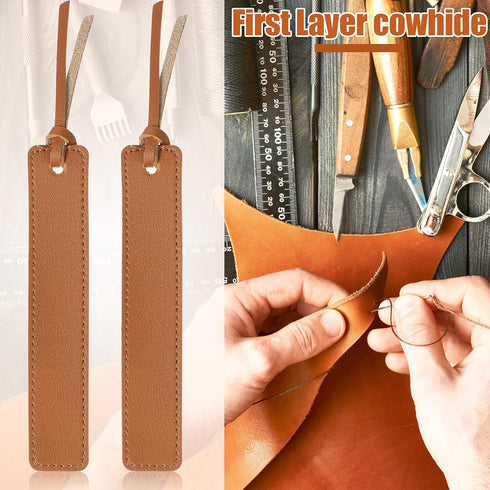 Zonon 10 Pieces Handmade Genuine Leather Bookmarks, Personalized Page Markers for Book Lovers (Light Tan)