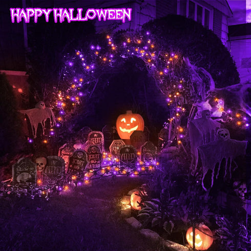 4 Pack 131.2Ft 400 8 Halloween Solar Fairy Lights LEDs Outdoor Twinkle Lights with Modes, Waterproof Silver Wire String