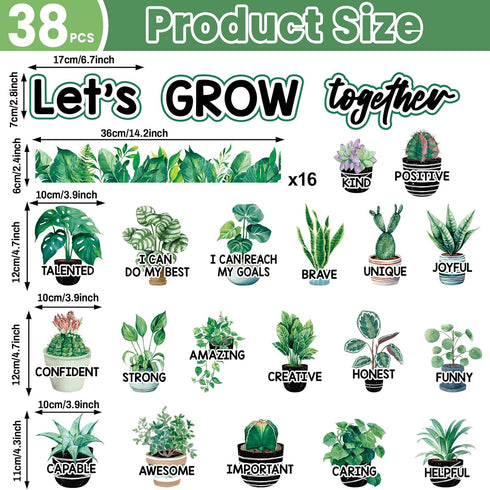 gisgfim Greenery Affirmation Station Bulletin Board Set Plant Potted Classroom Decorations Motivational Plant Cutouts Let’s Grow Bulletin Board Kit for School Home Office Decor Back to School Supplies by gisgfim